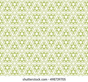 Seamless geometric line pattern in arabian style, ethnic ornament. Endless hexagonal texture for wallpaper, banners, invitation cards. Green and white graphic lace background