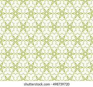 Seamless geometric line pattern in arabian style, ethnic ornament. Endless hexagonal texture for wallpaper, banners, invitation cards. Green and white graphic lace background