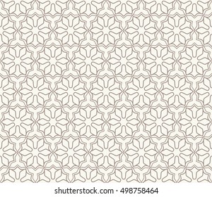 Seamless geometric line pattern in arabian style, ethnic ornament. Endless hexagonal texture for wallpaper, banners, invitation cards. Brown and white graphic lace background
