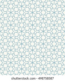 Seamless geometric line pattern in arabian style, ethnic ornament. Endless hexagonal texture for wallpaper, banners, invitation cards. Blue and white graphic lace background