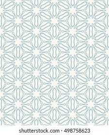 Seamless geometric line pattern in arabian style, ethnic ornament. Endless hexagonal texture for wallpaper, banners, invitation cards. Blue and white graphic lace background