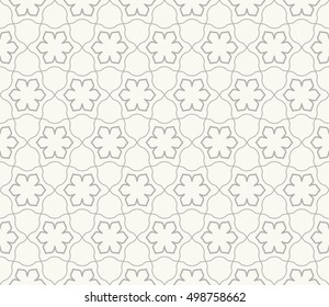 Seamless geometric line pattern in arabian style, ethnic ornament. Endless hexagonal texture for wallpaper, banners, invitation cards. Gray and white graphic lace background