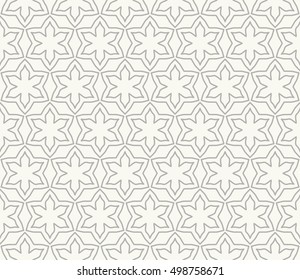 Seamless geometric line pattern in arabian style, ethnic ornament. Endless hexagonal texture for wallpaper, banners, invitation cards. Gray and white graphic lace background