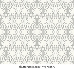 Seamless geometric line pattern in arabian style, ethnic ornament. Endless hexagonal texture for wallpaper, banners, invitation cards. Gray and white graphic lace background