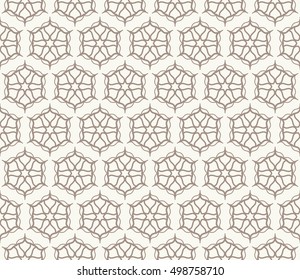 Seamless geometric line pattern in arabian style, ethnic ornament. Endless hexagonal texture for wallpaper, banners, invitation cards. Brown and white graphic lace background