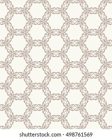 Seamless geometric line pattern in arabian style, ethnic ornament. Endless hexagonal texture for wallpaper, banners, invitation cards. Brown and white graphic lace background