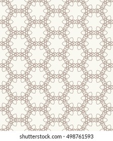 Seamless geometric line pattern in arabian style, ethnic ornament. Endless hexagonal texture for wallpaper, banners, invitation cards. Brown and white graphic lace background