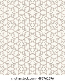 Seamless geometric line pattern in arabian style, ethnic ornament. Endless hexagonal texture for wallpaper, banners, invitation cards. Brown and white graphic lace background