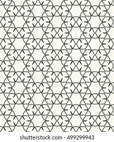 Seamless geometric line pattern in arabian style, ethnic ornament. Endless hexagonal texture for wallpaper, banners, invitation cards. Black and white graphic lace background