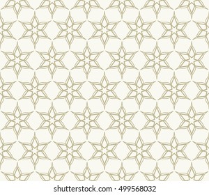 Seamless geometric line pattern in arabian style, ethnic ornament. Endless hexagonal texture for wallpaper, banners, invitation cards. Golden brown and white graphic lace background
