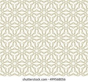 Seamless geometric line pattern in arabian style, ethnic ornament. Endless hexagonal texture for wallpaper, banners, invitation cards. Golden brown and white graphic lace background