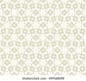 Seamless geometric line pattern in arabian style, ethnic ornament. Endless hexagonal texture for wallpaper, banners, invitation cards. Golden brown and white graphic lace background