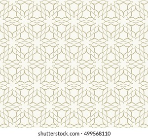 Seamless geometric line pattern in arabian style, ethnic ornament. Endless hexagonal texture for wallpaper, banners, invitation cards. Golden brown and white graphic lace background