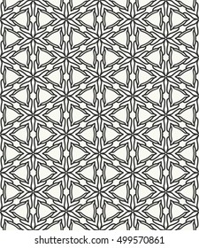 Seamless geometric line pattern in arabian style, ethnic ornament. Endless hexagonal texture for wallpaper, banners, invitation cards. Black and white graphic lace background