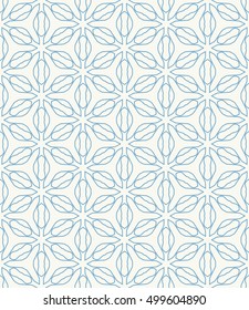 Seamless geometric line pattern in arabian style, ethnic ornament. Endless hexagonal texture for wallpaper, banners, invitation cards. Blue and white graphic lace background