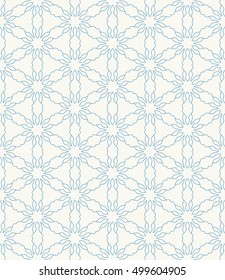 Seamless geometric line pattern in arabian style, ethnic ornament. Endless hexagonal texture for wallpaper, banners, invitation cards. Blue and white graphic lace background