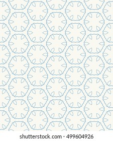 Seamless geometric line pattern in arabian style, ethnic ornament. Endless hexagonal texture for wallpaper, banners, invitation cards. Blue and white graphic lace background