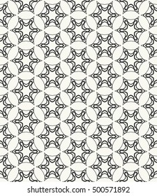 Seamless geometric line pattern in arabian style, ethnic ornament. Endless hexagonal texture for wallpaper, banners, invitation cards. Black and white graphic lace background