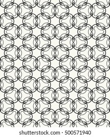 Seamless geometric line pattern in arabian style, ethnic ornament. Endless hexagonal texture for wallpaper, banners, invitation cards. Black and white graphic lace background
