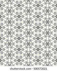 Seamless geometric line pattern in arabian style, ethnic ornament. Endless hexagonal texture for wallpaper, banners, invitation cards. Black and white graphic lace background