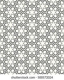 Seamless geometric line pattern in arabian style, ethnic ornament. Endless hexagonal texture for wallpaper, banners, invitation cards. Black and white graphic lace background