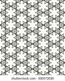 Seamless geometric line pattern in arabian style, ethnic ornament. Endless hexagonal texture for wallpaper, banners, invitation cards. Black and white graphic lace background