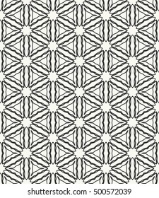 Seamless geometric line pattern in arabian style, ethnic ornament. Endless hexagonal texture for wallpaper, banners, invitation cards. Black and white graphic lace background
