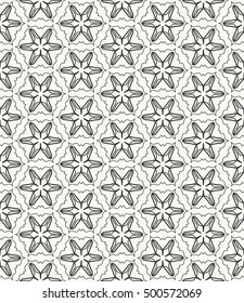 Seamless geometric line pattern in arabian style, ethnic ornament. Endless hexagonal texture for wallpaper, banners, invitation cards. Black and white graphic lace background