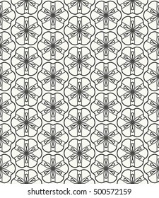 Seamless geometric line pattern in arabian style, ethnic ornament. Endless hexagonal texture for wallpaper, banners, invitation cards. Black and white graphic lace background