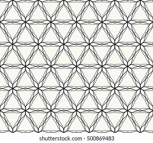 Seamless geometric line pattern in arabian style, ethnic ornament. Endless hexagonal texture for wallpaper, banners, invitation cards. Black and white graphic lace background