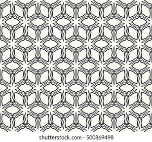 Seamless geometric line pattern in arabian style, ethnic ornament. Endless hexagonal texture for wallpaper, banners, invitation cards. Black and white graphic lace background