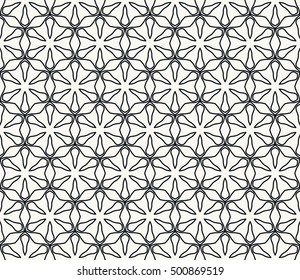 Seamless geometric line pattern in arabian style, ethnic ornament. Endless hexagonal texture for wallpaper, banners, invitation cards. Black and white graphic lace background