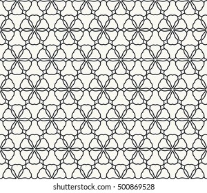 Seamless geometric line pattern in arabian style, ethnic ornament. Endless hexagonal texture for wallpaper, banners, invitation cards. Black and white graphic lace background