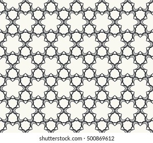 Seamless geometric line pattern in arabian style, ethnic ornament. Endless hexagonal texture for wallpaper, banners, invitation cards. Black and white graphic lace background