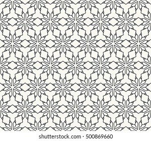 Seamless geometric line pattern in arabian style, ethnic ornament. Endless hexagonal texture for wallpaper, banners, invitation cards. Black and white graphic lace background