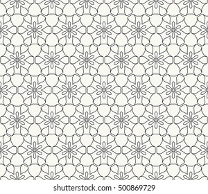 Seamless geometric line pattern in arabian style, ethnic ornament. Endless hexagonal texture for wallpaper, banners, invitation cards. Black and white graphic lace background