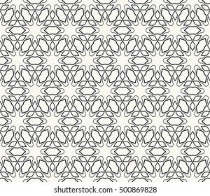 Seamless geometric line pattern in arabian style, ethnic ornament. Endless hexagonal texture for wallpaper, banners, invitation cards. Black and white graphic lace background