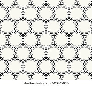 Seamless geometric line pattern in arabian style, ethnic ornament. Endless hexagonal texture for wallpaper, banners, invitation cards. Black and white graphic lace background