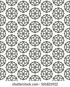 Seamless geometric line pattern in arabian style, ethnic ornament. Endless hexagonal texture for wallpaper, banners, invitation cards. Black and white graphic lace background
