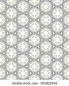 Seamless geometric line pattern in arabian style, ethnic ornament. Endless hexagonal texture for wallpaper, banners, invitation cards. Black and white graphic lace background