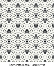 Seamless geometric line pattern in arabian style, ethnic ornament. Endless hexagonal texture for wallpaper, banners, invitation cards. Black and white graphic lace background