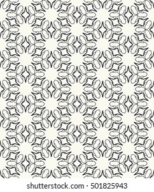 Seamless geometric line pattern in arabian style, ethnic ornament. Endless hexagonal texture for wallpaper, banners, invitation cards. Black and white graphic lace background