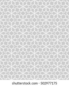 Seamless geometric line pattern in arabian style, ethnic ornament. Endless texture for wallpaper, banners, invitation cards. Gray and white graphic lace background