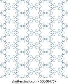 Seamless geometric line pattern in arabian style, ethnic ornament. Endless hexagonal texture for wallpaper, banners, invitation cards. Blue and white graphic lace background