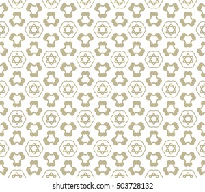 Seamless geometric line pattern in arabian style, ethnic ornament. Endless hexagonal texture for wallpaper, banners, invitation cards. Brown and white graphic lace background