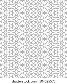 Seamless geometric line pattern in arabian style, ethnic ornament. Endless hexagonal texture for wallpaper, banners, invitation cards. Gray and white graphic lace background