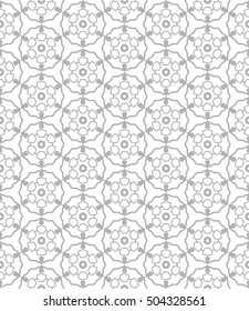 Seamless geometric line pattern in arabian style, ethnic ornament. Endless hexagonal texture for wallpaper, banners, invitation cards. Gray and white graphic lace background