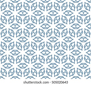 Seamless geometric line pattern in arabian style, ethnic ornament. Endless hexagonal texture for wallpaper, banners, invitation cards. Blue and white graphic lace background