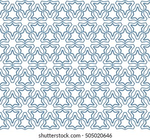 Seamless geometric line pattern in arabian style, ethnic ornament. Endless hexagonal texture for wallpaper, banners, invitation cards. Blue and white graphic lace background