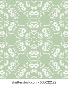 Seamless geometric line pattern in arabian style, ethnic ornament. Endless hexagonal texture for wallpaper, banners, invitation cards. Green and white graphic lace background